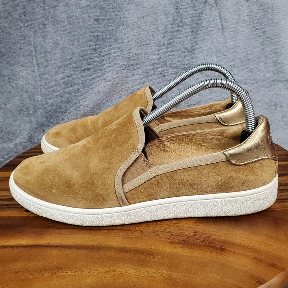 Ugg Shoes Womens 9.5 Brown Gold Suede Leather Cas Casual Comfort Slip On Sneaker - Picture 3 of 9